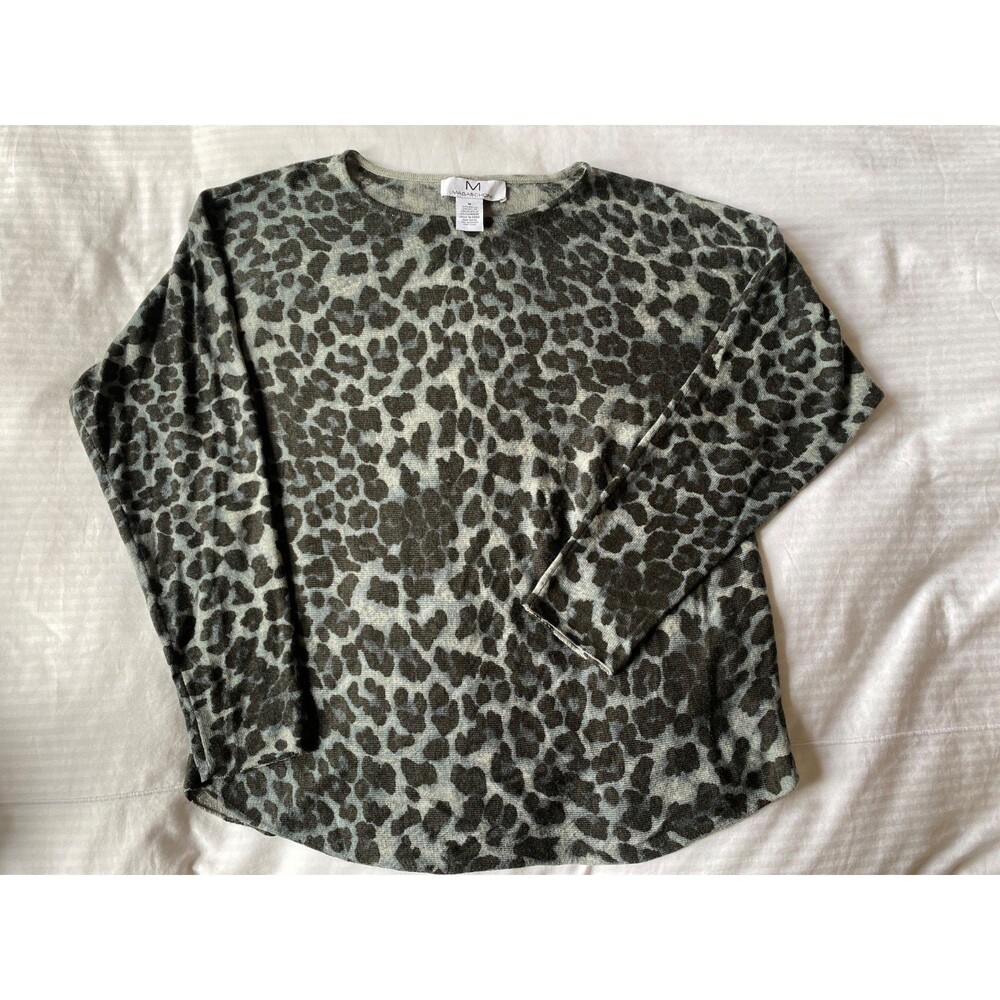 Leopard Magaschoni Rayon Cashmere Blend Sweater T-Shirt Lightweight SIZE M
